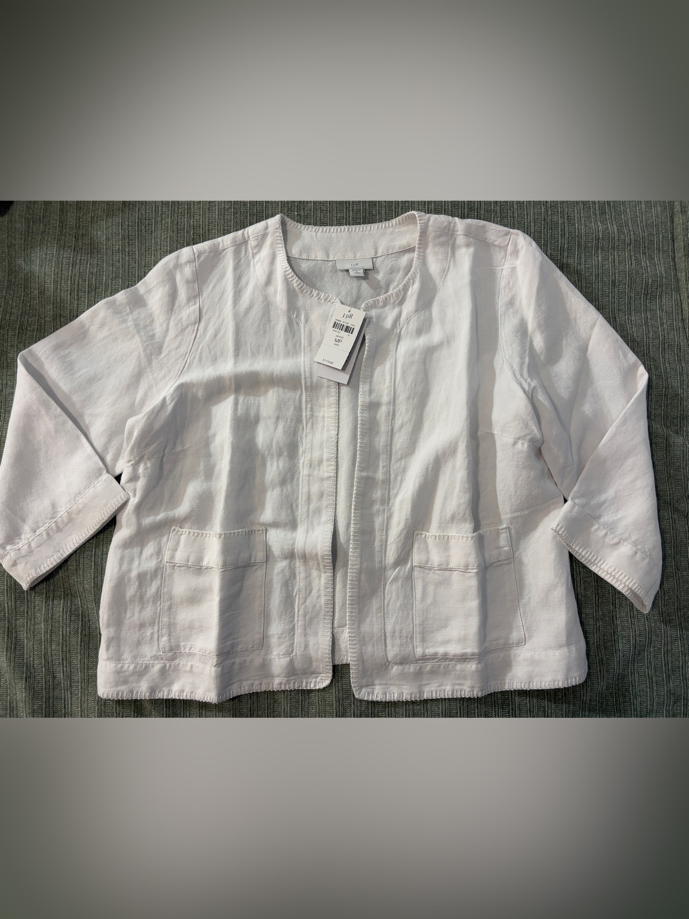 J. Jill White Linen-Blend Open Front Casual Shirt Jacket